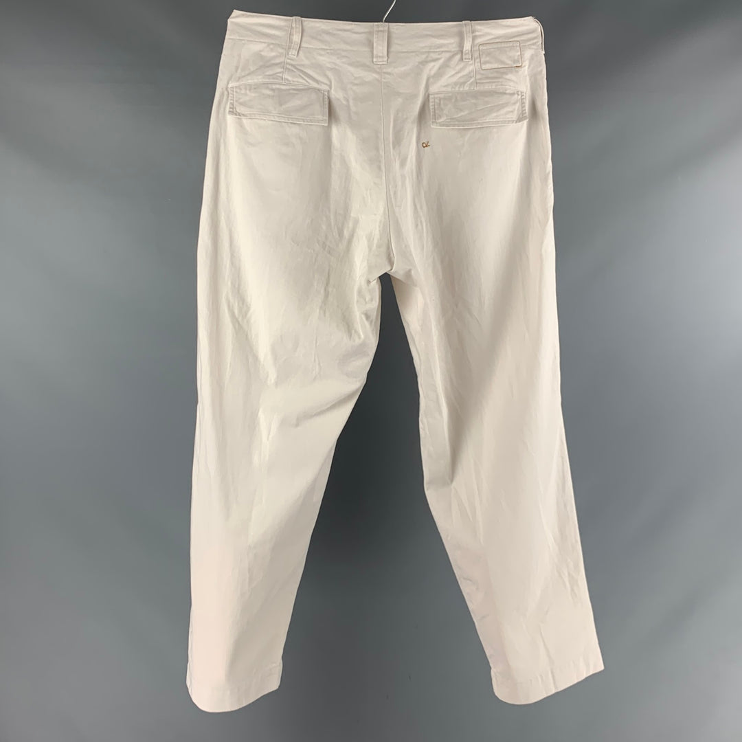 45rpm Size L Off White Solid Cotton Button Fly Casual Pants