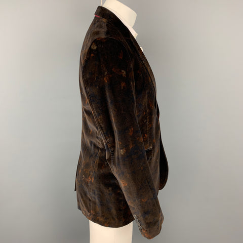 PAUL SMITH The Byard Size 40 Burgundy Print Velvet Notch Lapel Sport Coat