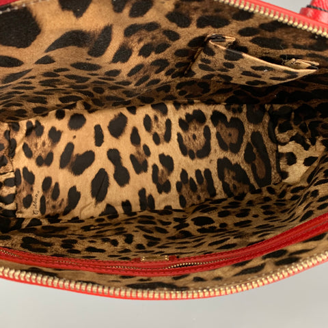 DOLCE & GABBANA Red Textured Leather Shopping Vitello Stampa Dauphi Tote