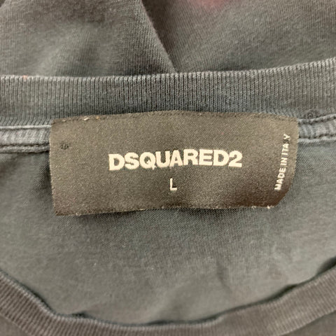 DSQUARED2 Size L Black White MF Graphic Cotton Crew-Neck T-shirt