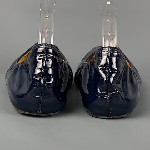LANVIN Size 6.5 Navy Patent Leather Ballet Flats