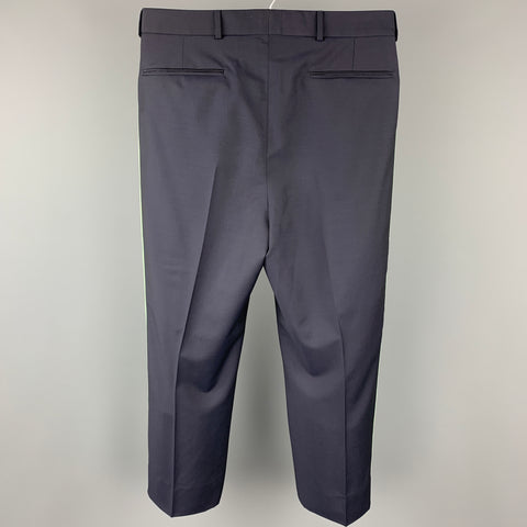 VALENTINO Size 30 Navy & Green Color Block Wool Pleated Dress Pants