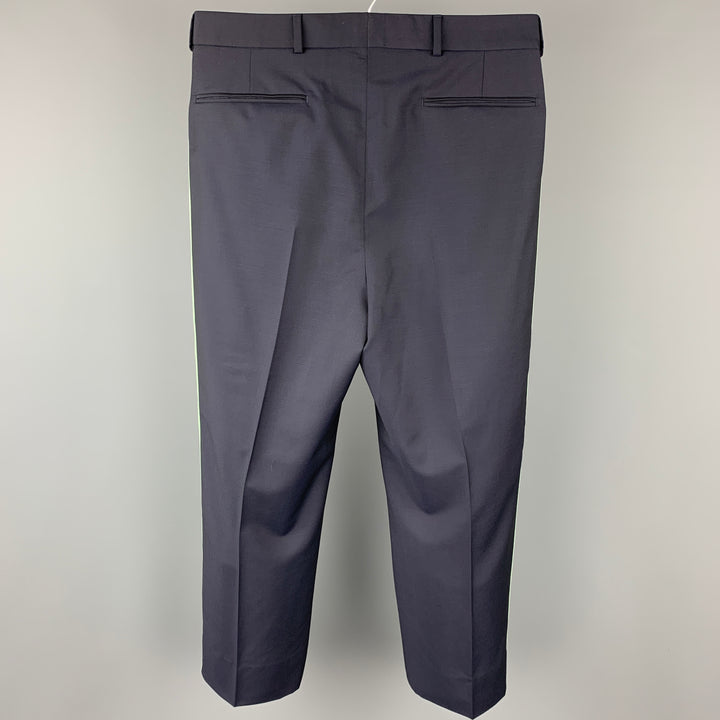 VALENTINO Taille 30 Pantalon habillé plissé en laine color block bleu marine et vert