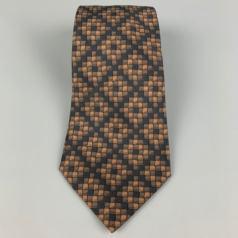 HERMES 398 EA Brown & Black Checkered Silk Tie