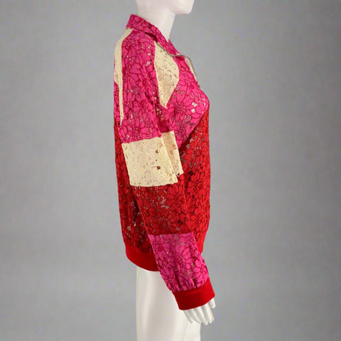 GUCCI Size XXS Red Pink Viscose Color Block Jacket