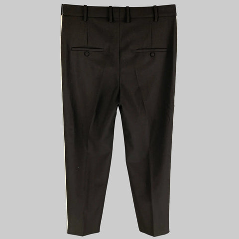 NEIL BARRETT Size 32 Black White Polyester Wool Dropped Crotch Fit Dress Pants