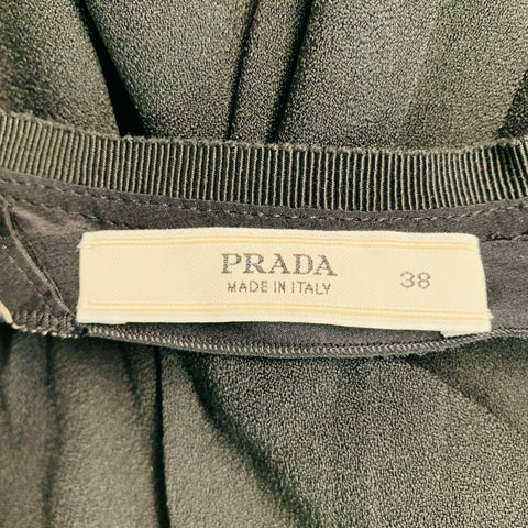 PRADA Taille 2 Robe à bretelles spaghetti froncées en viscose et acétate noir