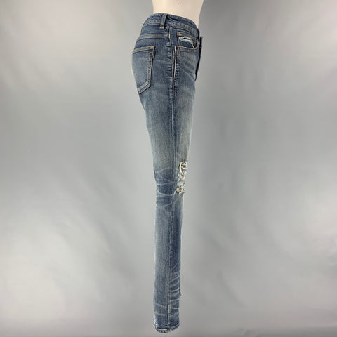 SAINT LAURENT Size 26 Blue Cotton &  Elastane Distressed Skinny Jeans