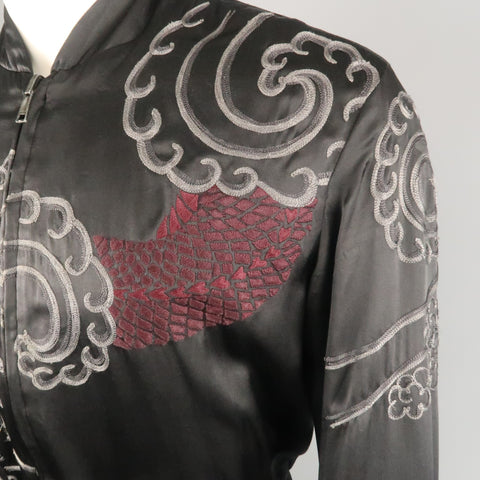 GUCCI by TOM FORD 2001 S Black Dragon Silk Reversible Bomber Jacket