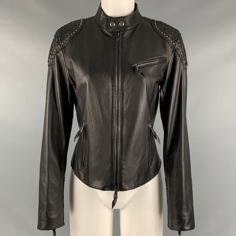 RALPH LAUREN Taille 8 Veste zippée en cuir clouté noir
