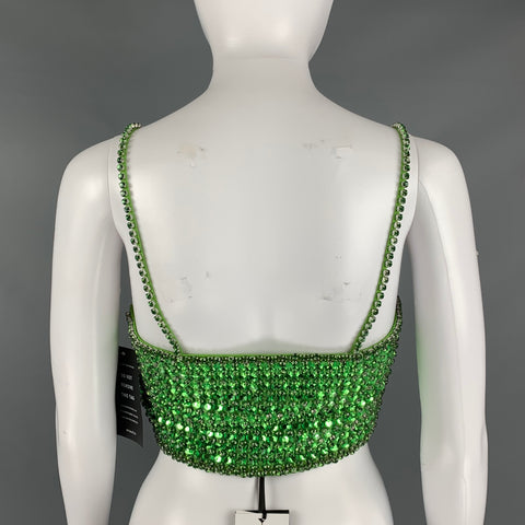 RETROFETE Size XXS Green Viscose Beaded Cropped Dress Top