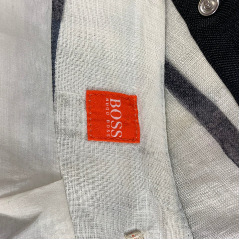 HUGO by HUGO BOSS Size 2 White Black Yellow Linen Ribbon A-Line Below Knee Skirt