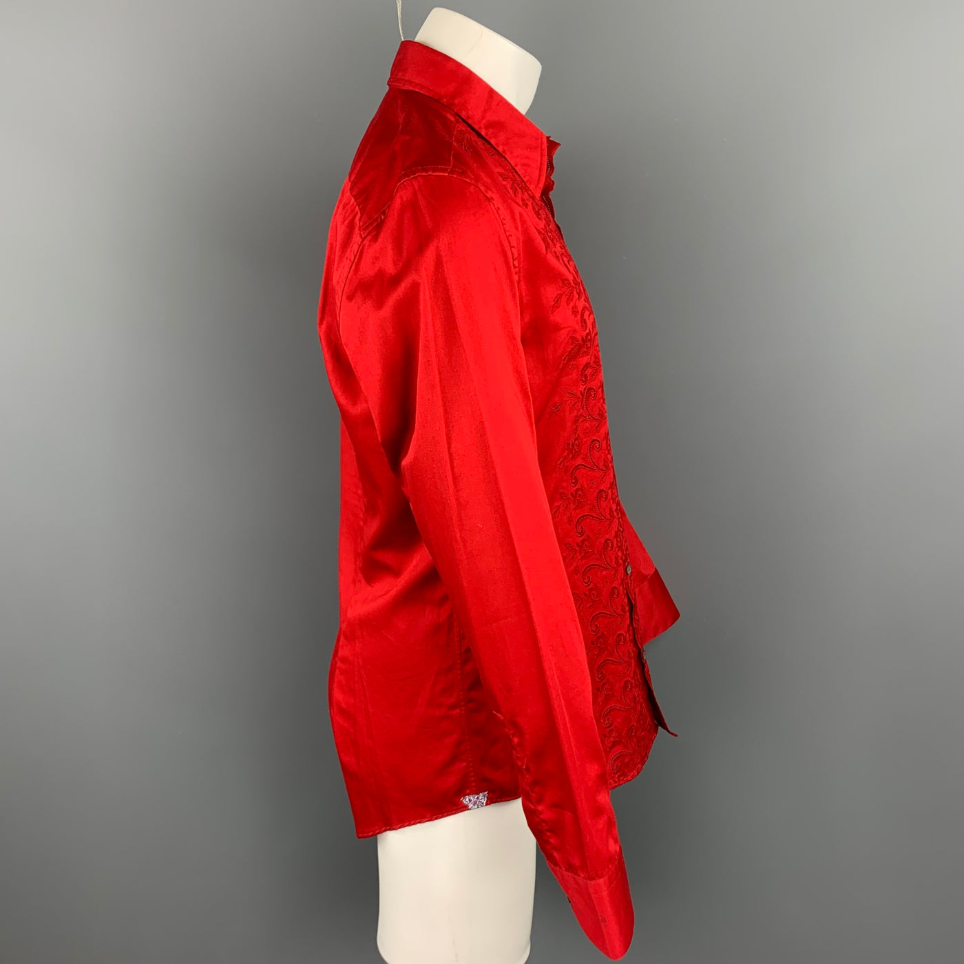 PAUL SMITH Size L Red Embroidery Cotton Button Up Long Sleeve Shirt