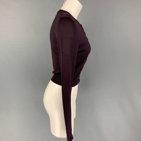 JOHN GALLIANO Size S Eggplant Silk Perforated Crew-Neck Cardigan