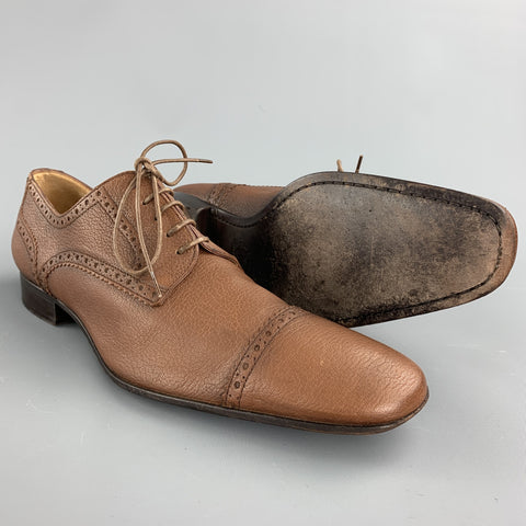 BALLY Size 10.5 Brown Perforated Leather Cap Toe Lace Up Shoes