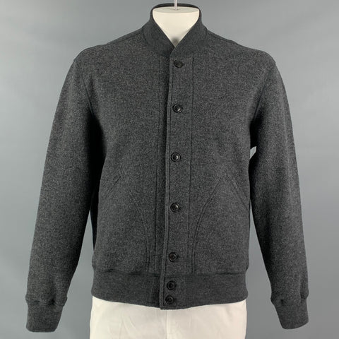 BUCK MASON Merino Wool Grey Chest Size L Solid Varsity Jacket