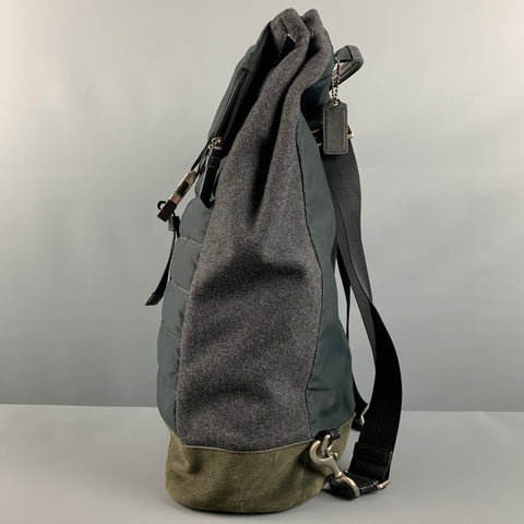 COACH Grey Dark Green Mixed Fabrics Suede Fabric Backpack