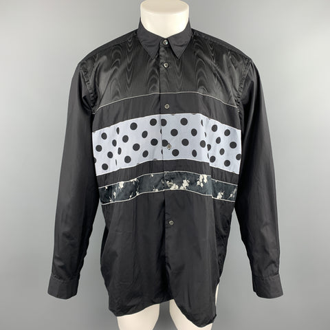 COMME des GARCONS SHIRT Size M Black & Grey Polka Dot Floral Stripe Patchwork Shirt