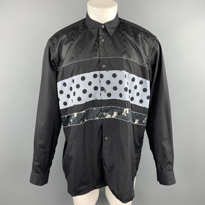 COMME des GARCONS SHIRT Size M Black & Grey Polka Dot Floral Stripe Patchwork Shirt