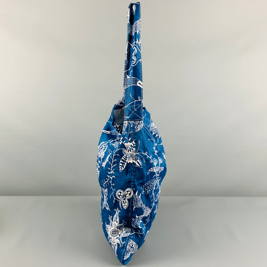 JUNYA WATANABE Blue White Abstract Floral Linen Tote Bag