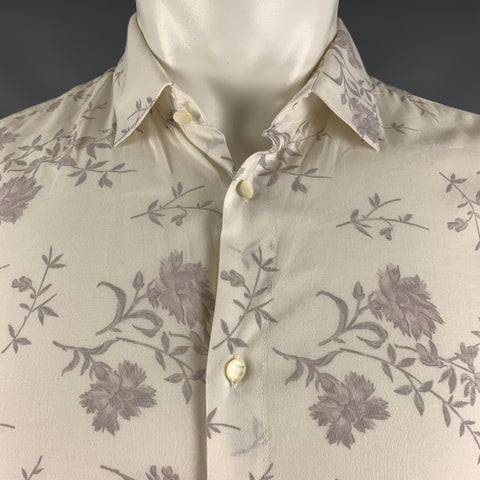 JOHN VARVATOS Taille S Off White Lilas Floral Coton / Viscose Chemise à manches longues