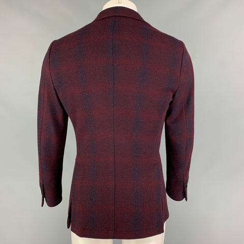 ETRO Size 38 Burgundy Navy Plaid Wool Single Breasted Nuovo Jersey Sport Coat