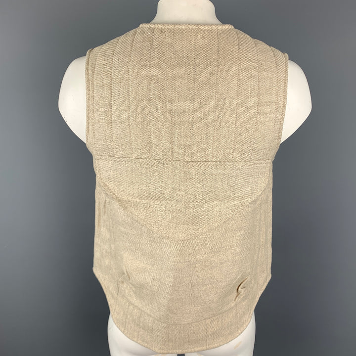 TS (S) Chest Size M Oatmeal Solid Wool Hidden Buttons Vest