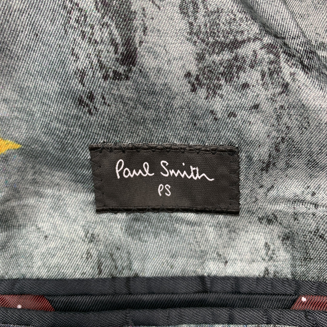 PS by PAUL SMITH Size 40 Print Black on Black Graffiti Print Textured Wool Peak Lapel Sport Coat