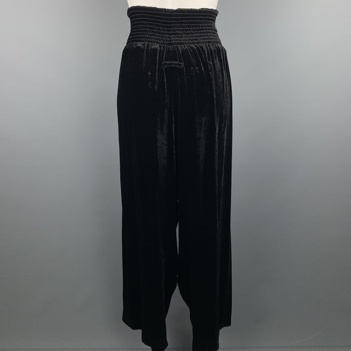 JEAN PAUL GAULTIER Size 10 Black Silk Blend Velvet Elastic Waist Wide Leg Pants