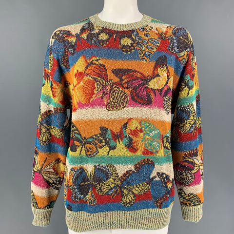 MISSONI Size XL Multi-Color Butterfly Rayon Blend Crew-Neck Sweater