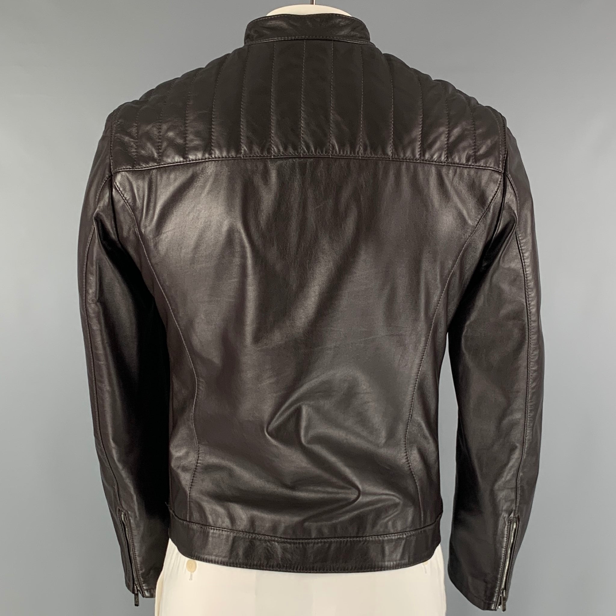 専用ARMANI COLLEZIONI leather jacket brown ARMANI COLLEZIONI Brown Suede Calf Leather Jacket Coat Sz 42