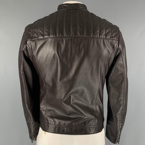 ARMANI COLLEZIONI Size L Brown Leather Motorcycle Jacket