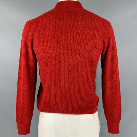 SALVATORE FERRAGAMO Size L Red Knit Alpaca  Silk Shawl Collar Pullover