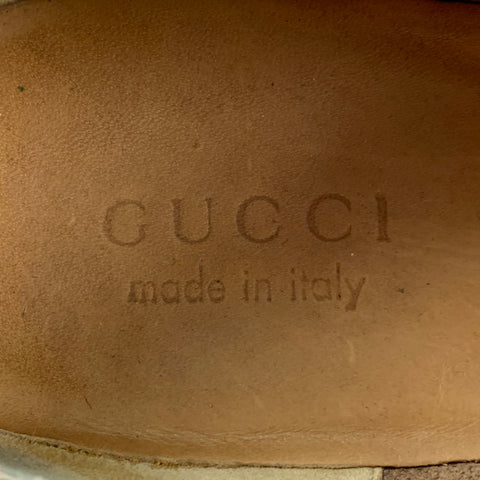 Vintage GUCCI Size 7.5 Tan Green Red Slip On Loafers
