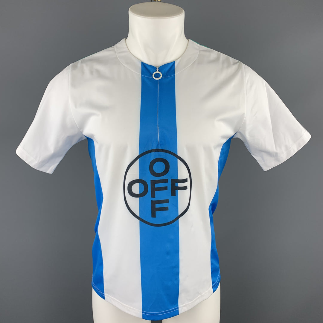 OFF-WHITE Size M Blue & White Print Polyester Bike Cycle Half Zip T-shirt