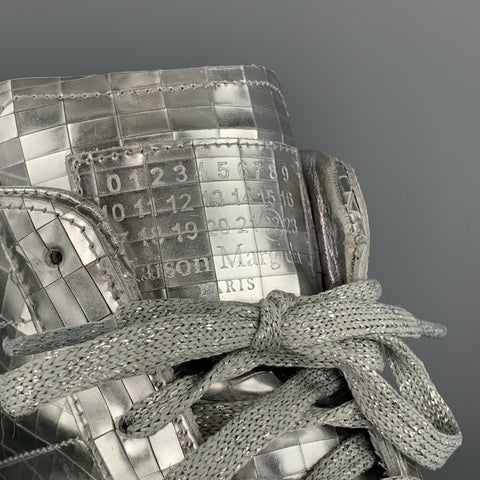 MAISON MARGIELA Taille 10 Baskets montantes Disco Ball en cuir métallisé argenté