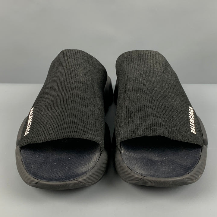 BALENCIAGA Size 8 Black Fabric Slip On Sandals