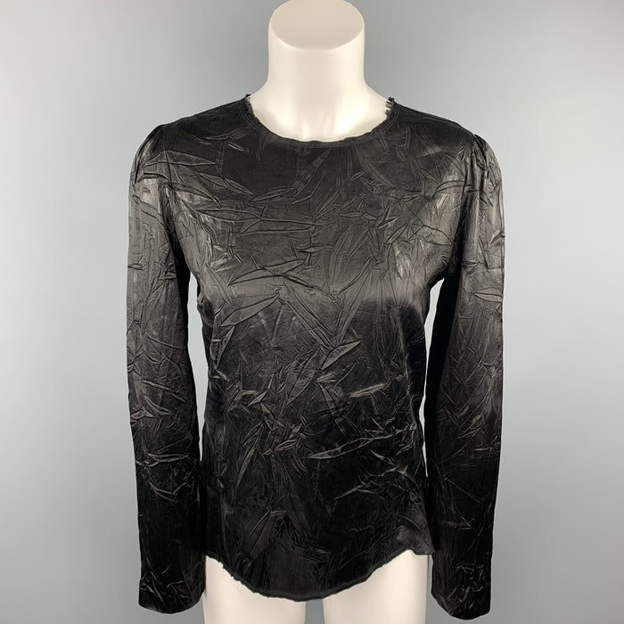 MAISON MARTIN MARGIELA Size 6 Black Wrinkled Acetate / Viscose Blouse