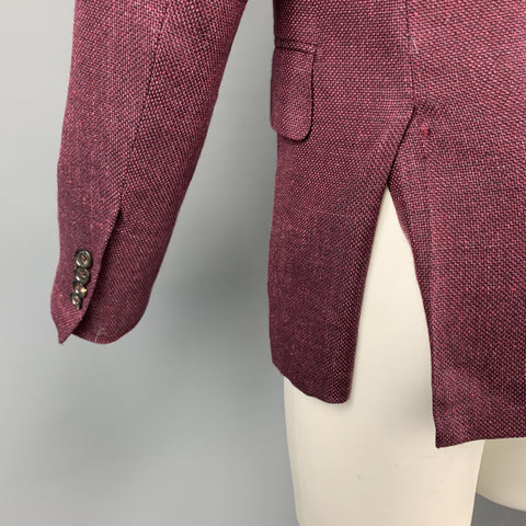 ISAIA Size 38 Regular Burgundy Wool Blend Notch Lapel Sport Coat