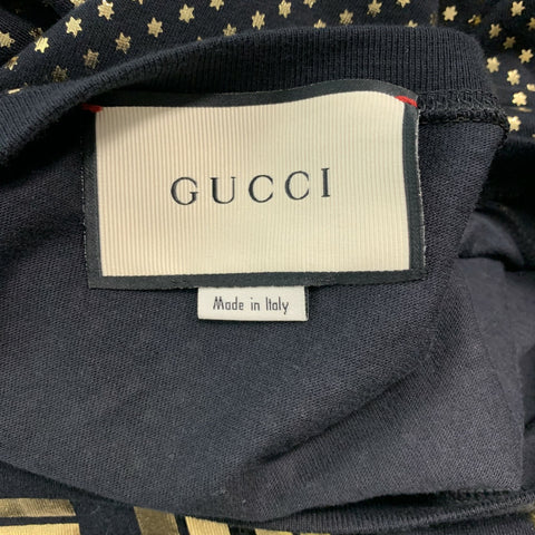 GUCCI Size XS Black Gold Stars Cotton Crew-Neck T-shirt