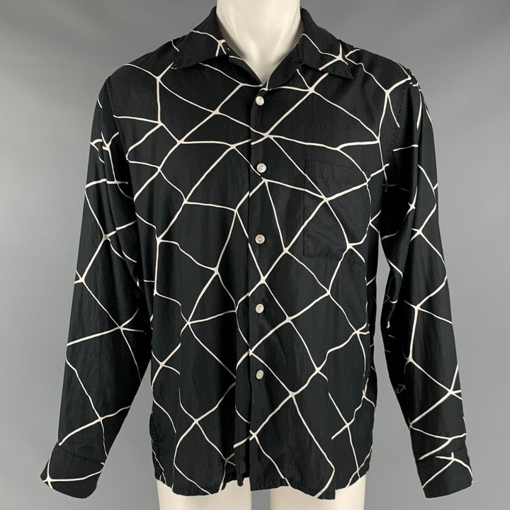 LEVI'S VINTAGE Size M Black White Print Cotton Camp Long Sleeve Shirt