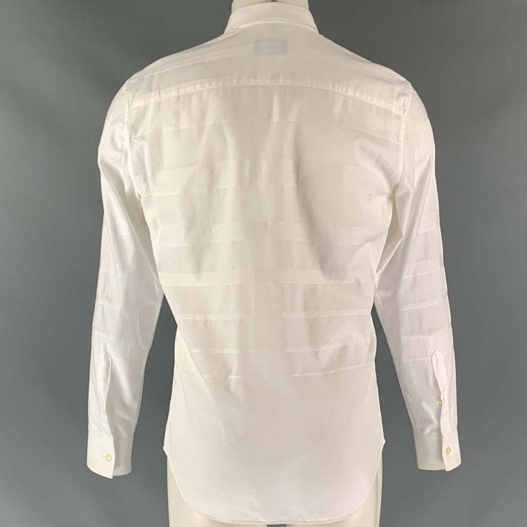 EMPORIO ARMANI Talla M Camisa de manga larga de algodón a rayas blancas sobre blanco