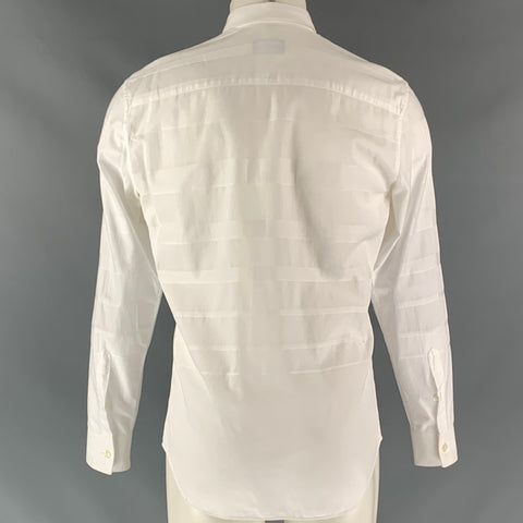 EMPORIO ARMANI Size M White on White Stripe Cotton Long Sleeve Shirt