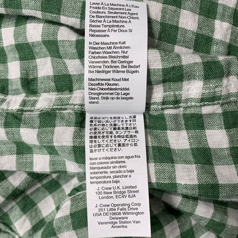 J CREW Size L Green White Checkered Linen &  Cotton Button Down Long Sleeve Shirt