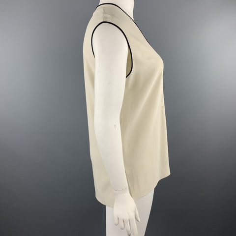 ETRO Size 12 Cream & Black Crepe Sleeveless V Neck Blouse