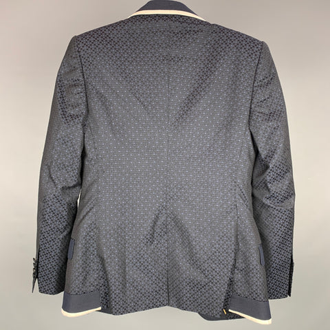 DOLCE & GABBANA Size 36 Navy & White Jacquard Silk Blend Shawl Collar 3 Piece Suit