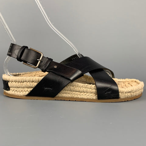 YVES SAINT LAURENT Rive Gauche Size 9 Black & Espadrille Leather Studded Sandals