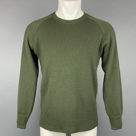 STEVENSON OVERALL CO. Size L Olive Waffle Knit Wool Crew-Neck Pullover