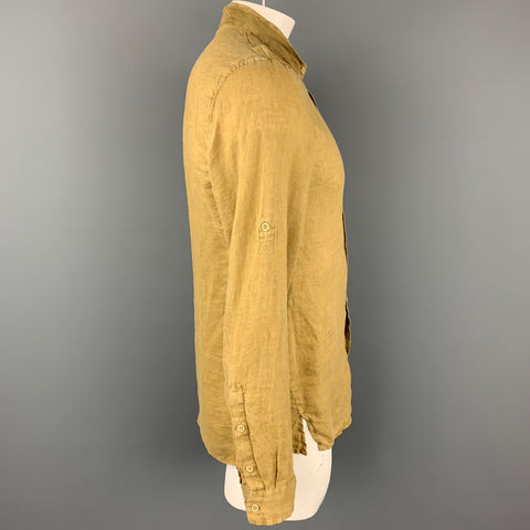 TRANSIT UOMO Size L Mustard Linen Button Down Long Sleeve Shirt