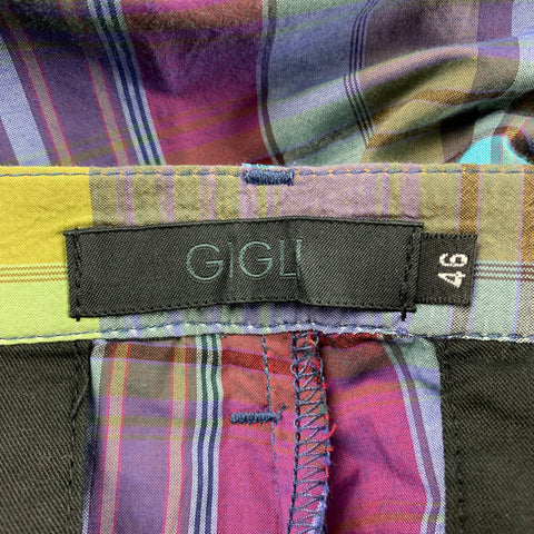 GIGLI Taille 30 Pantalon décontracté en mélange de coton à carreaux multicolores avec braguette zippée